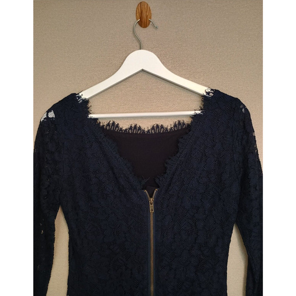 Diane Von Furstenberg Dress Womens Size 2 Navy Blue Zarita Lace Floral Sheath - Picture 7 of 15